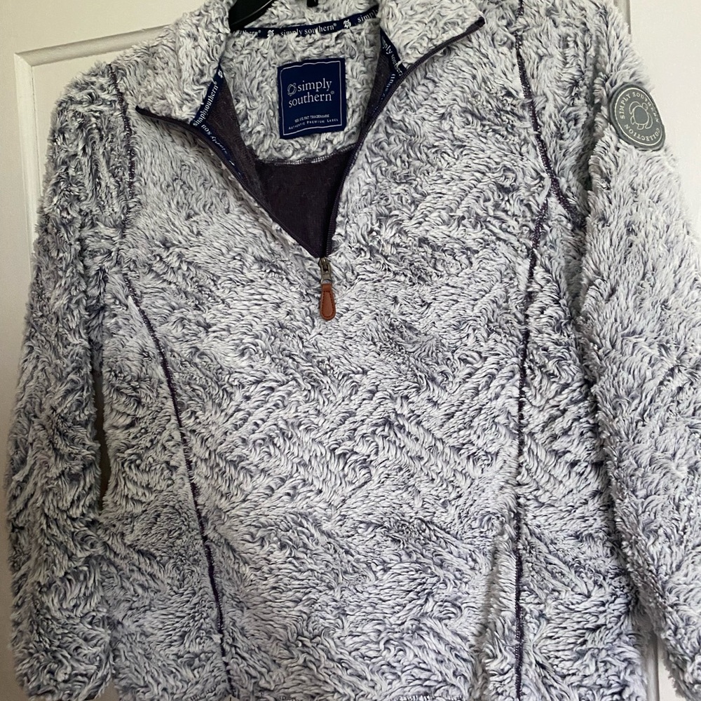 Simply southern fuzzy pullover with partial zipper front